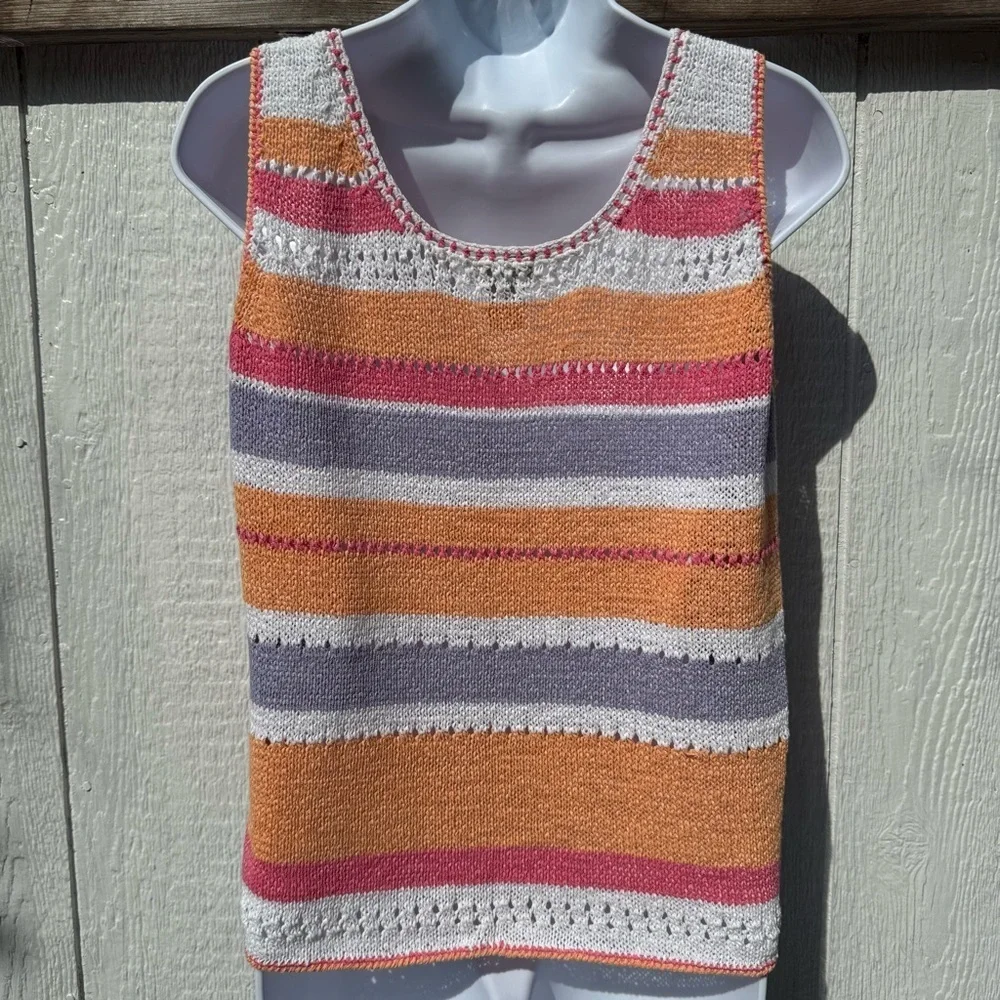 NWT Sigrid Olsen Sport Women’s Striped Knitted Knit Sweater Pullover Vest Top M - Picture 3 of 5